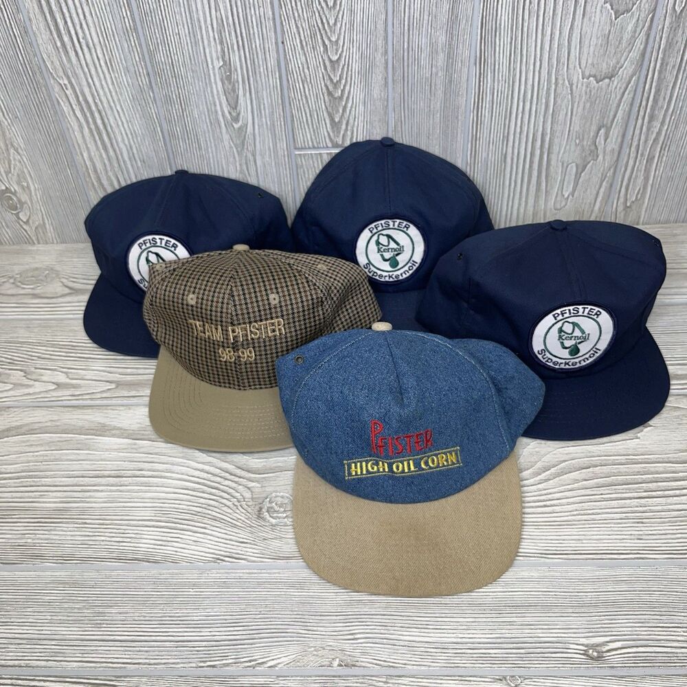 Lot of 5 Vintage Pfister Work Hats Caps Super Kernoil High Oil Corn Team Pfister